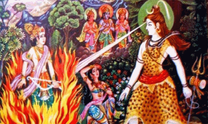 Lord Shiva opened his third eye and turned Kamadeva to ashes